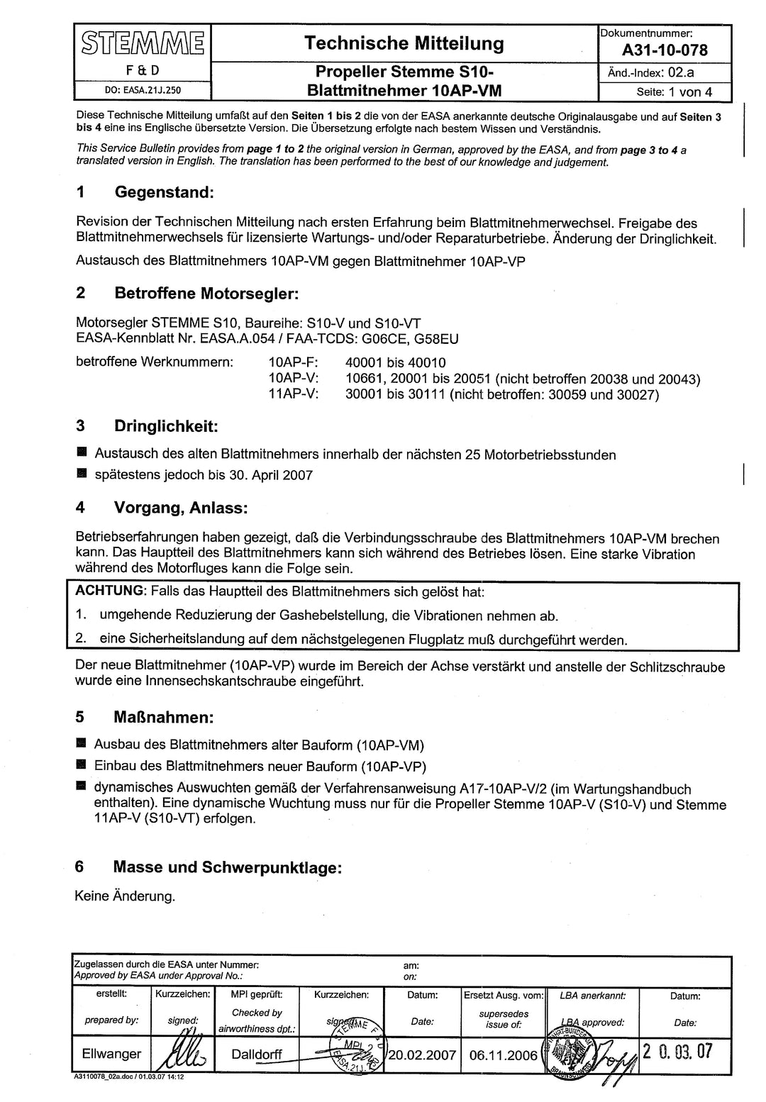 S10 Service Bulletin Propeller Follower