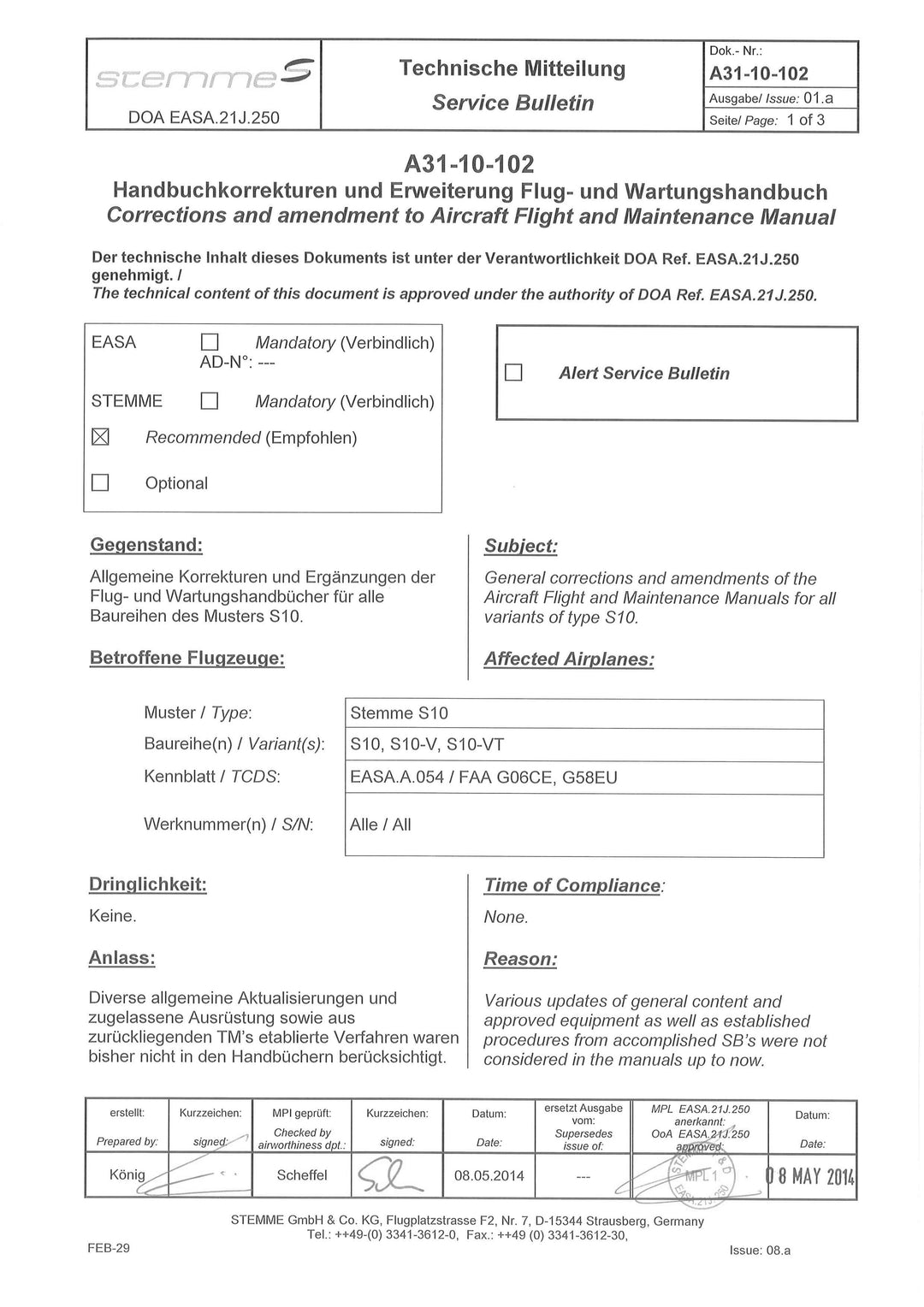 S10 Service Bulletin Manual Corrections