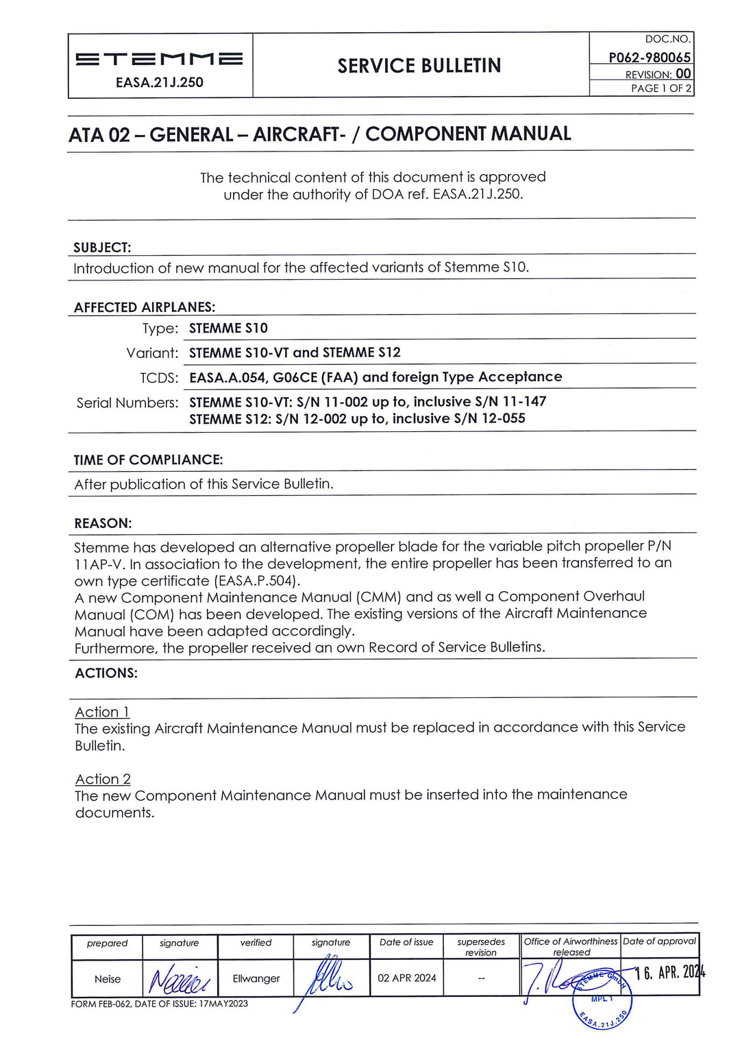 S12/S10 Service Bulletin Component Manual