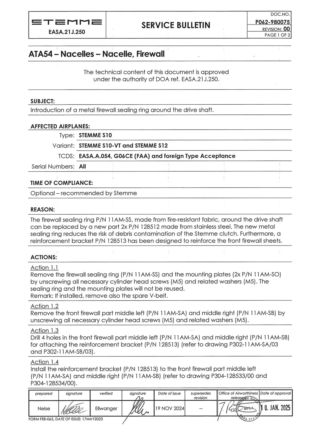 S12/S10-VT Service Bulletin Metal Firewall Seal